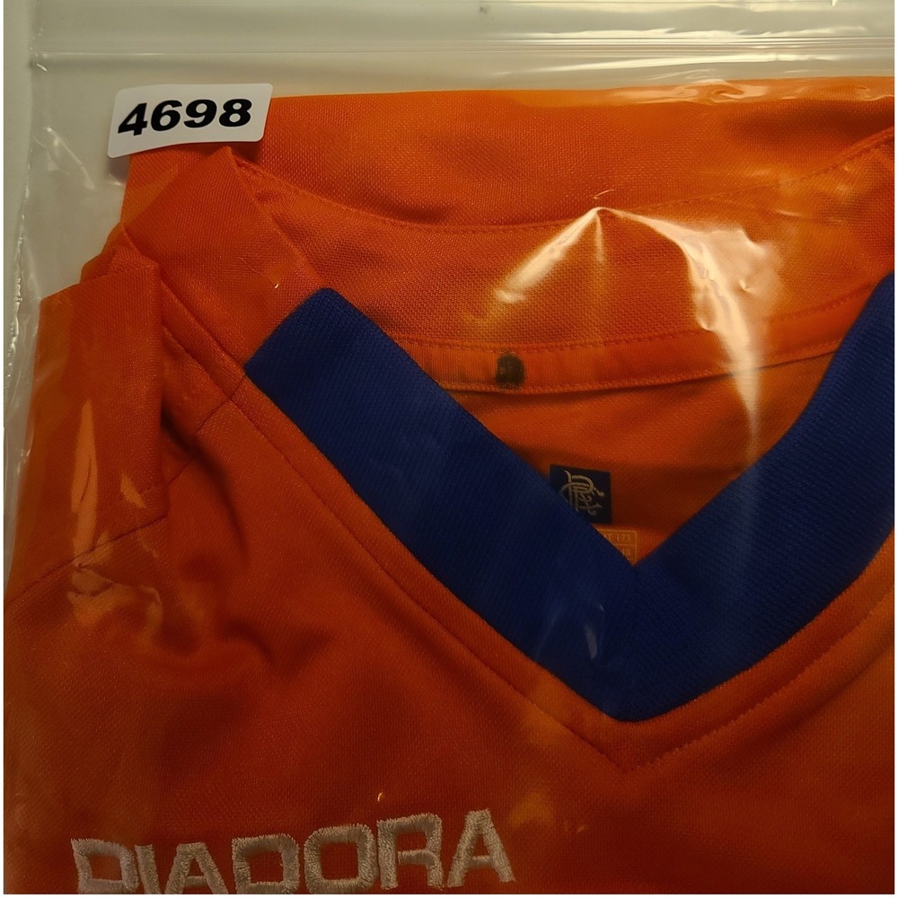 Vintage Diadora Glasgow Rangers FC Men's Jersey Orange 2002-03 V-Neck Away Kit S - Picture 13 of 13